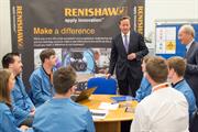 David Cameron with Renishaw apprentices and graduates