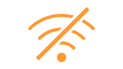 안에 대각선이 교차되어 있는 주황색 Wi-Fi 막대 아이콘